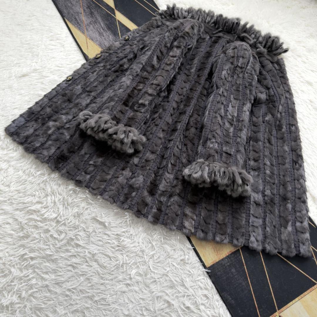 総丈95/激レアデザイン◎ グレー ミンク ロング ファーコート 毛皮 エンバ