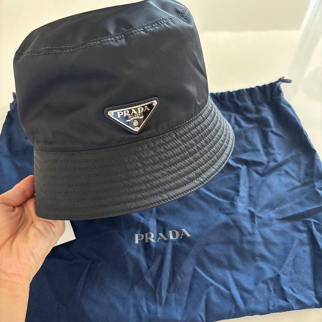 PRADA バケットハット ReNylon Lサイズ 三角ロゴ 黒