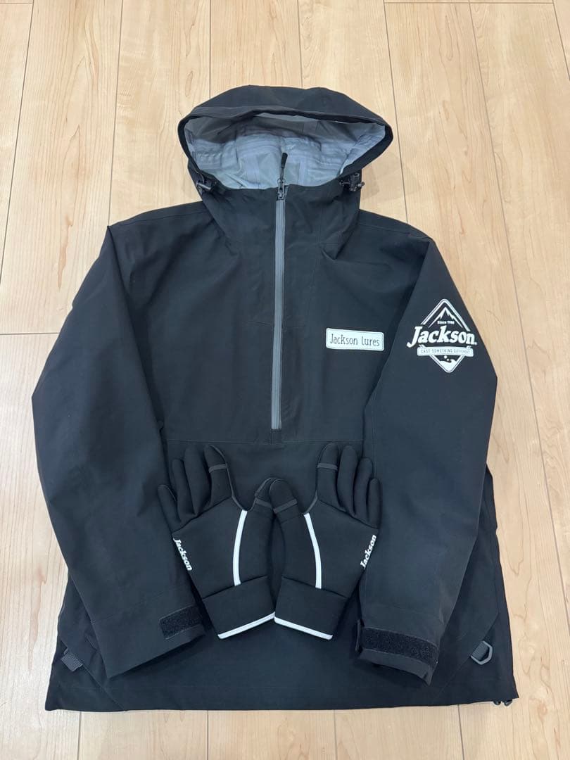 ジャクソン JS 耐久撥水ハーフジップパーカー ブラック M と防寒手袋