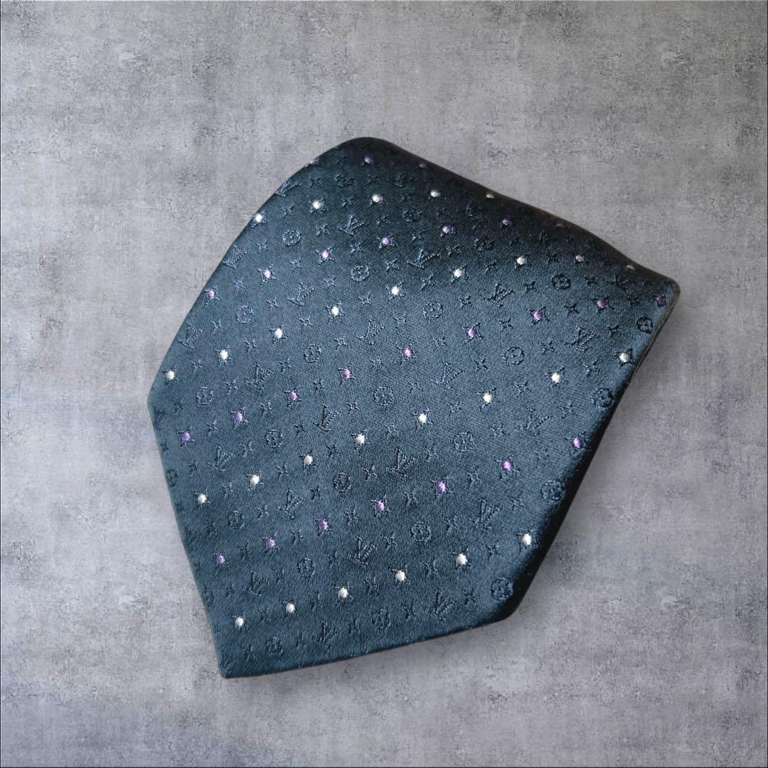美品　LOUIS VUITTON ネクタイ　モノグラム　ネイビー　クリーニング済