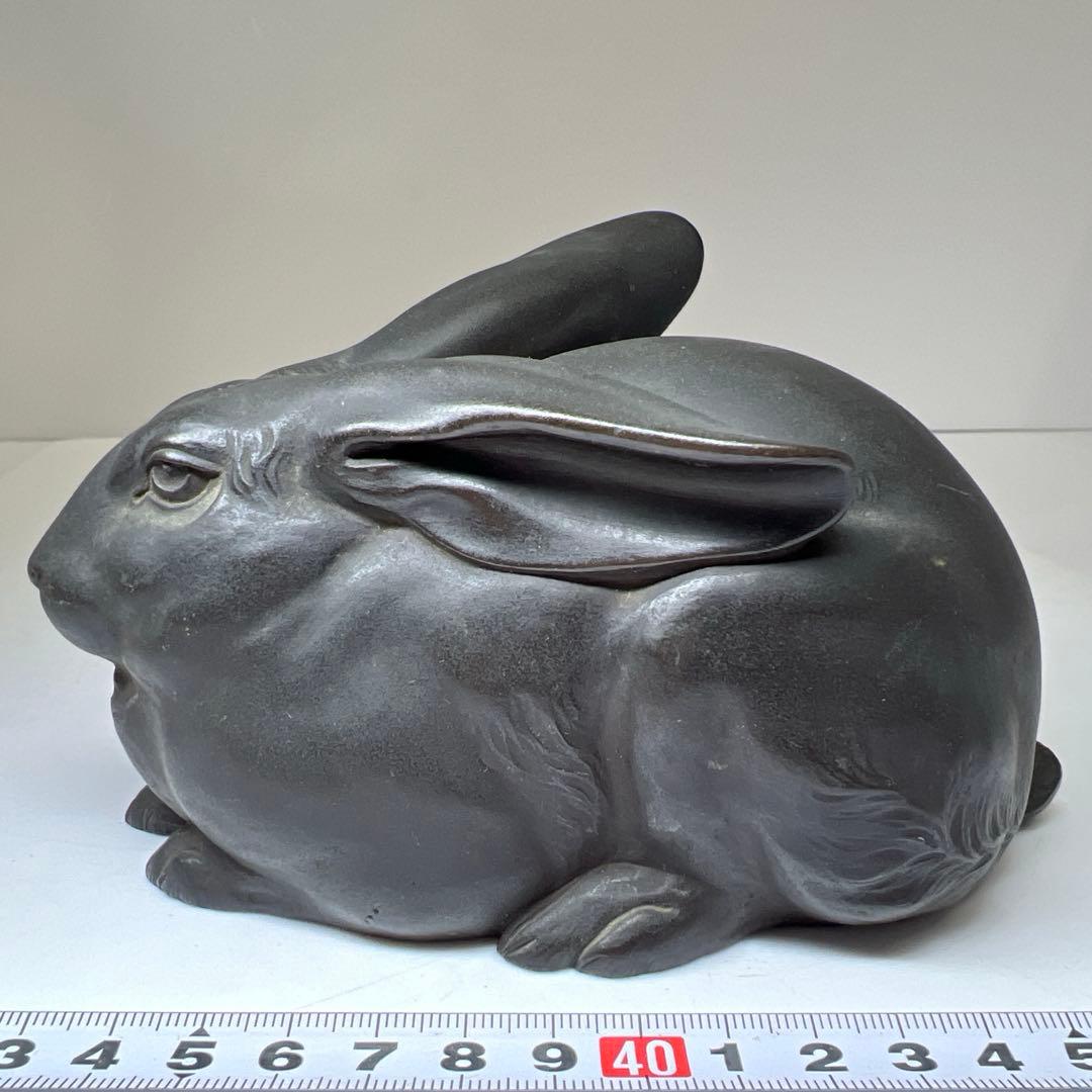 専用　義勝在銘　ブロンズ銅製ウサギ置物　1491g 東Y8-0130☆2Fトヒカ