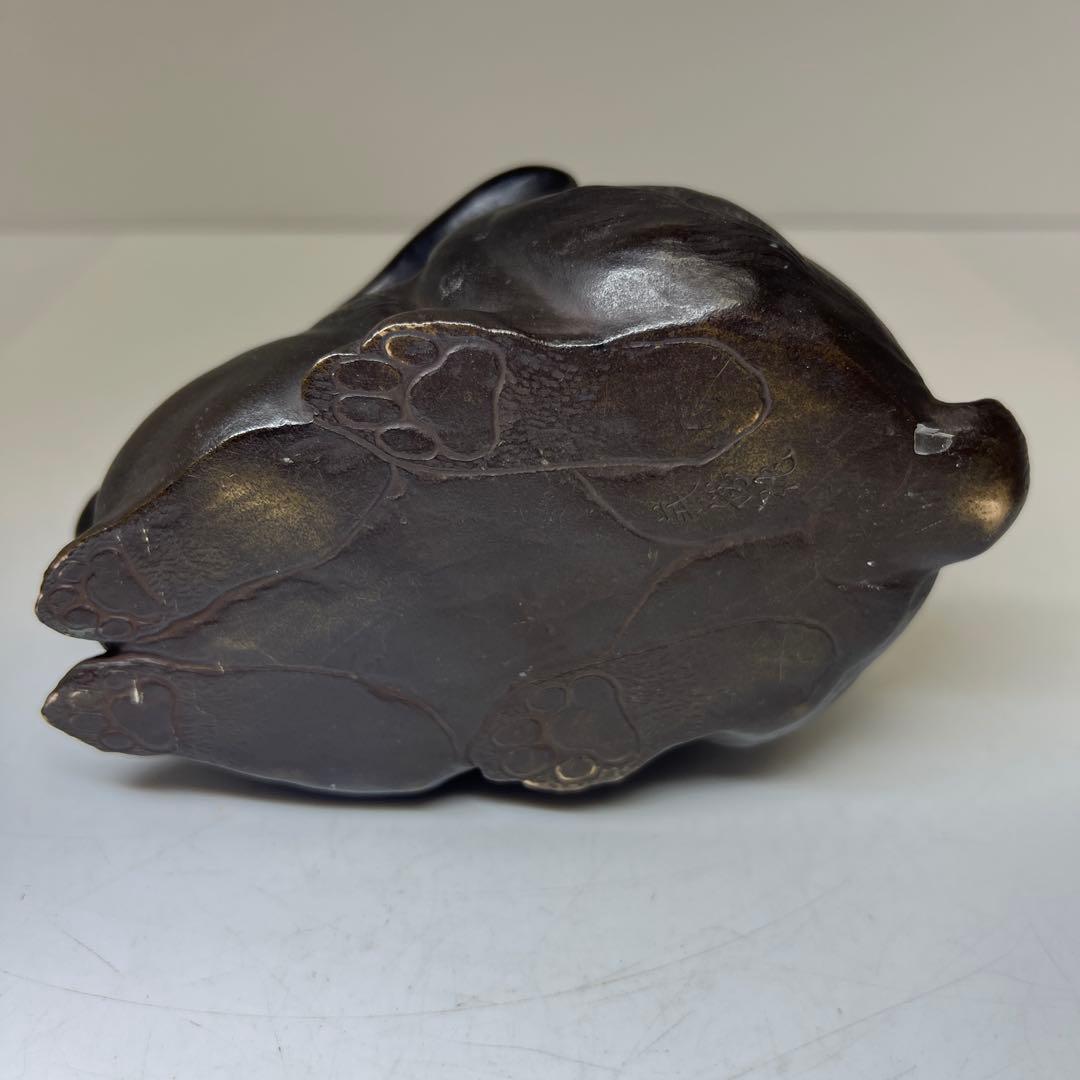 専用　義勝在銘　ブロンズ銅製ウサギ置物　1491g 東Y8-0130☆2Fトヒカ