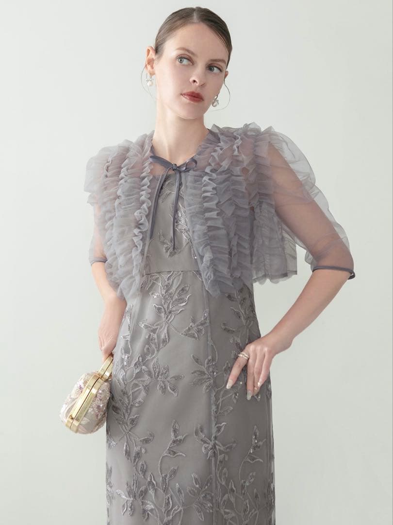 チュールフリルボレロフラワースパンコールＩラインワンピースドレス結婚式二次会