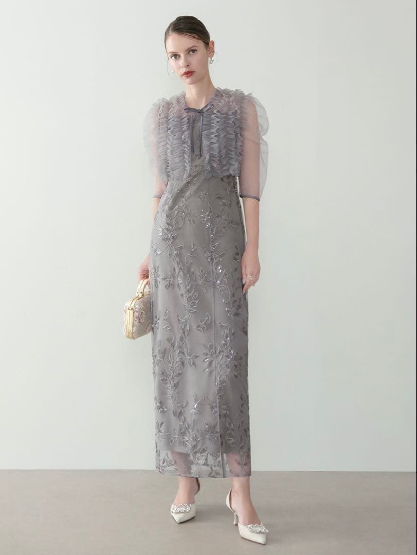 チュールフリルボレロフラワースパンコールＩラインワンピースドレス結婚式二次会