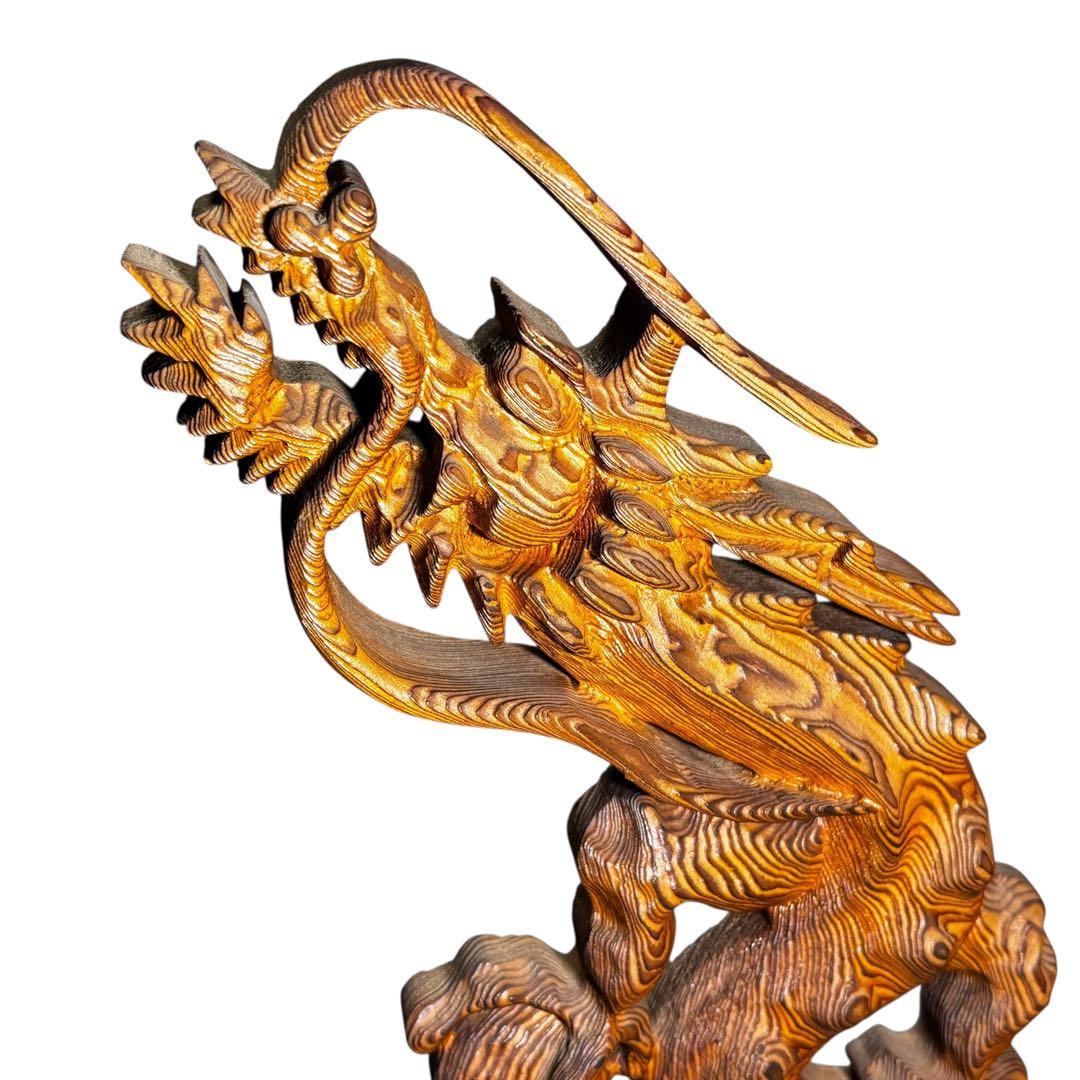 昇龍　木彫　龍　竜　縁起物　置物　インテリア　ドラゴン　木製　オブジェ