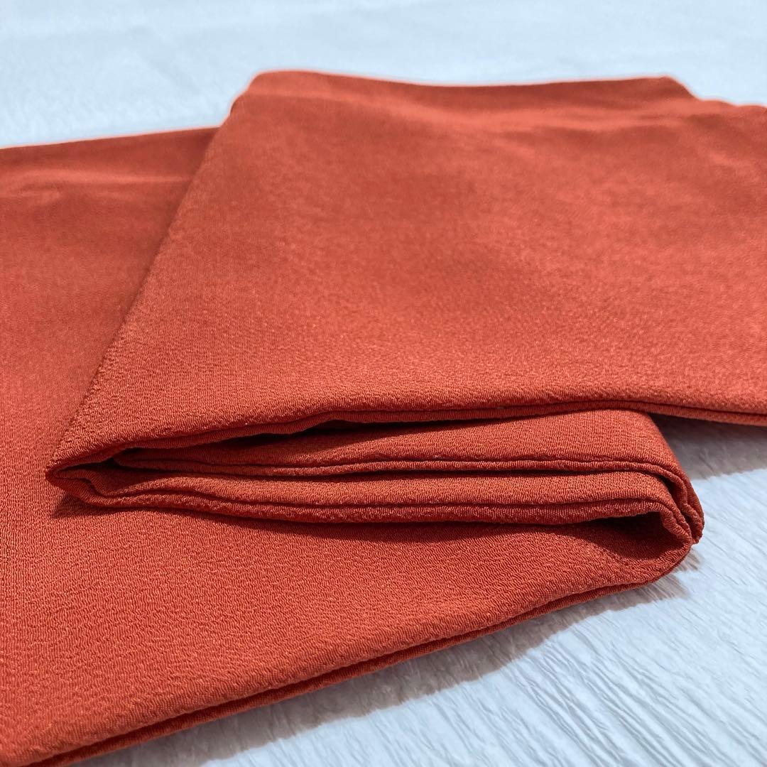 【良品✨】東レシルック　洗える着物　色無地　黄みの赤色　紋付　手縫い仕立て　D1