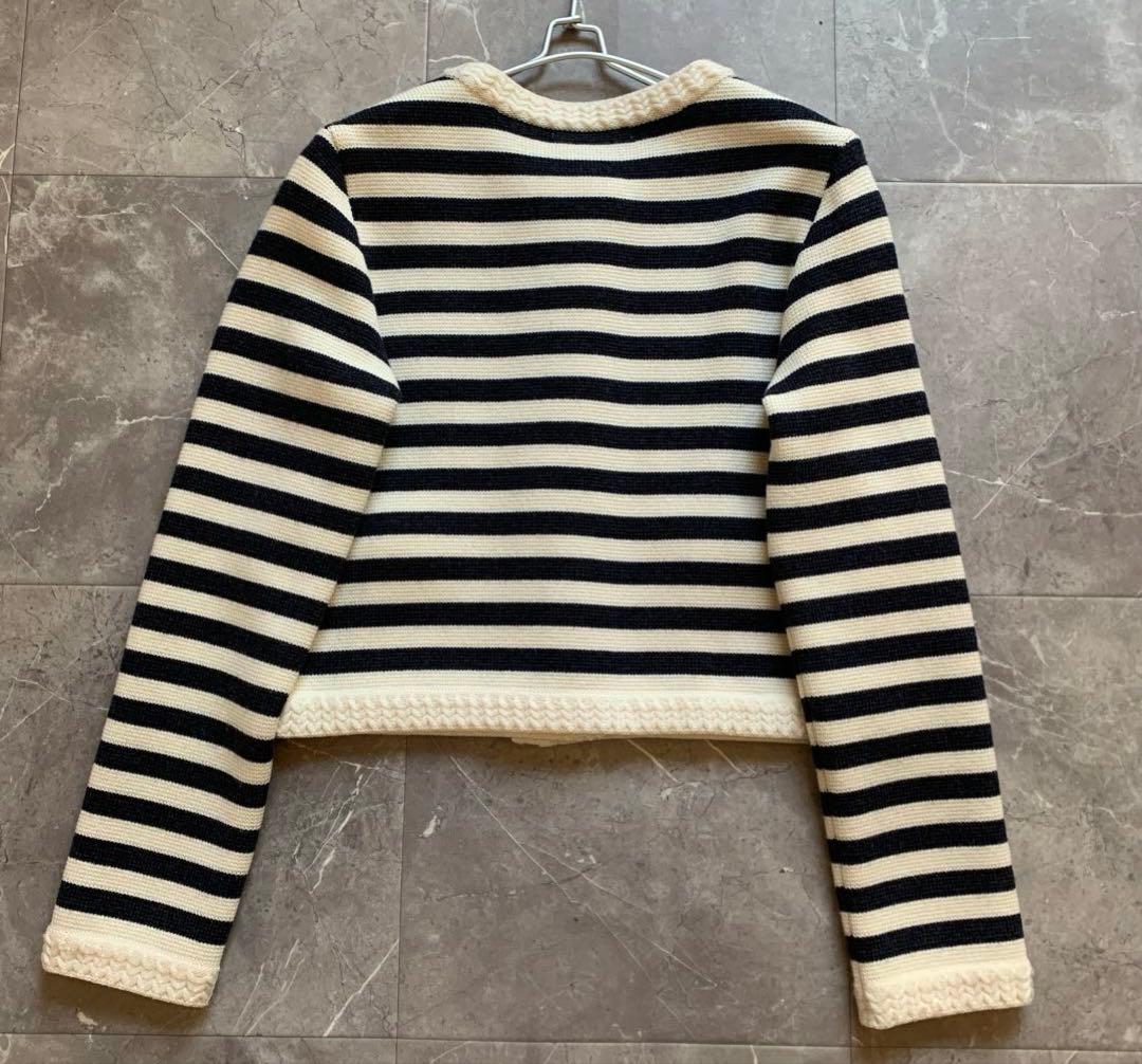 【美品】Rene ルネ ニットジャケット　ボーダー　ネイビー　銀ボタン　38