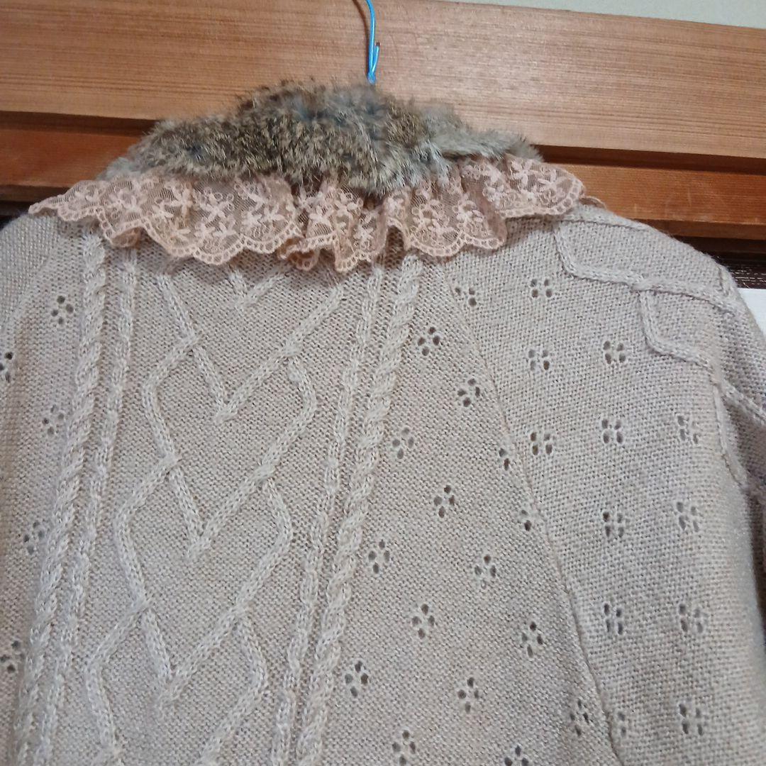 ベージュ ニット ポンチョ・ケープコート