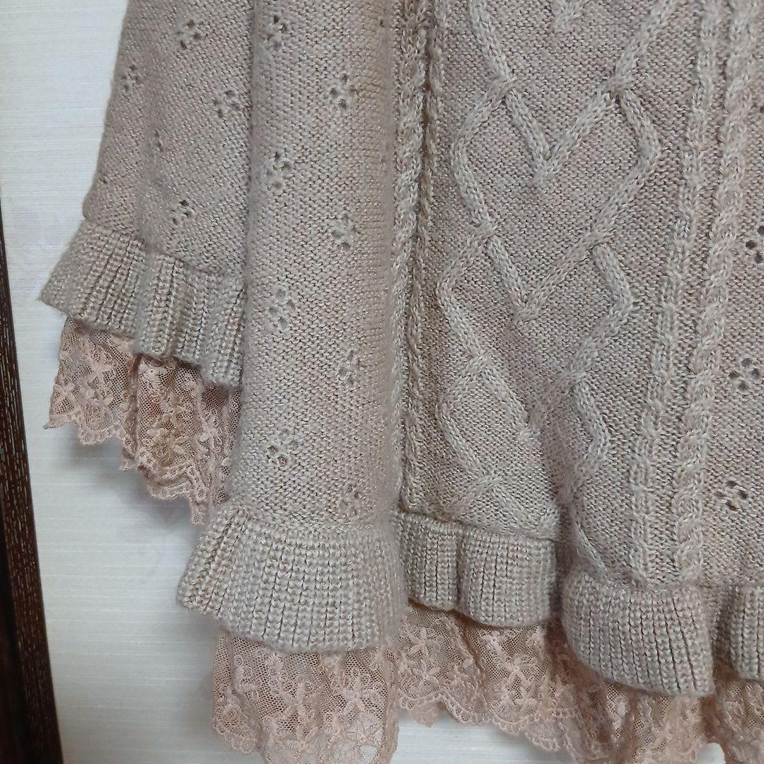 ベージュ ニット ポンチョ・ケープコート