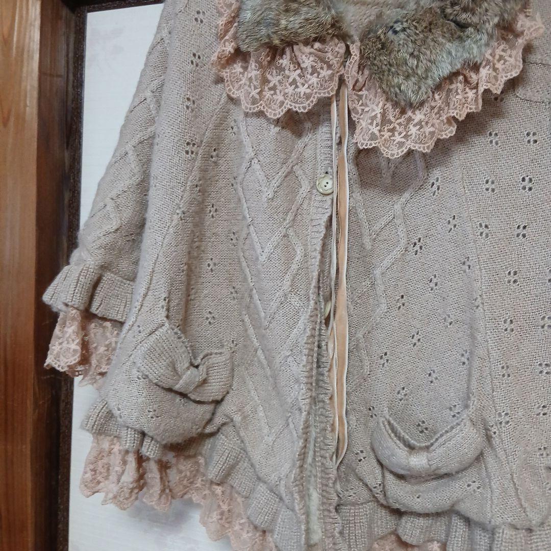 ベージュ ニット ポンチョ・ケープコート