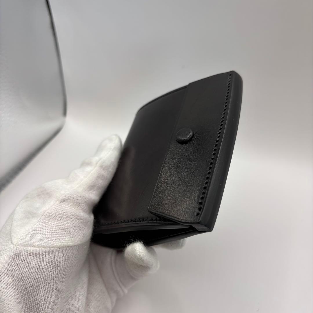 万双　厚コバ　二つ折り財布　折り財布　ブラック　コンパクト　革　レザー　黒色
