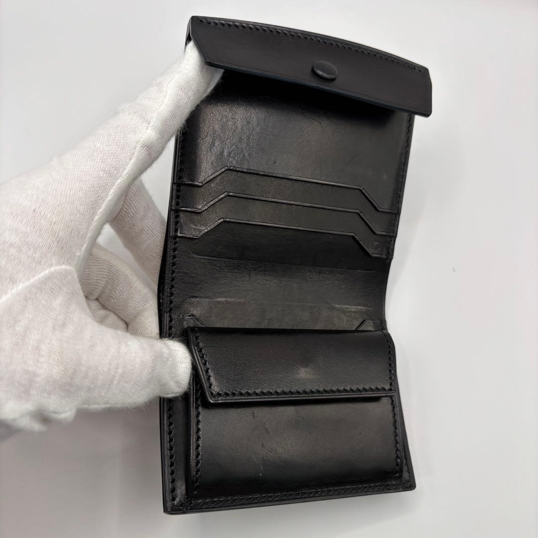 万双　厚コバ　二つ折り財布　折り財布　ブラック　コンパクト　革　レザー　黒色