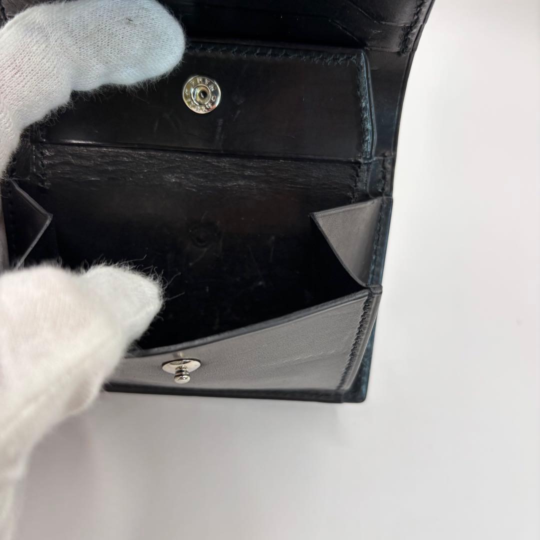 万双　厚コバ　二つ折り財布　折り財布　ブラック　コンパクト　革　レザー　黒色