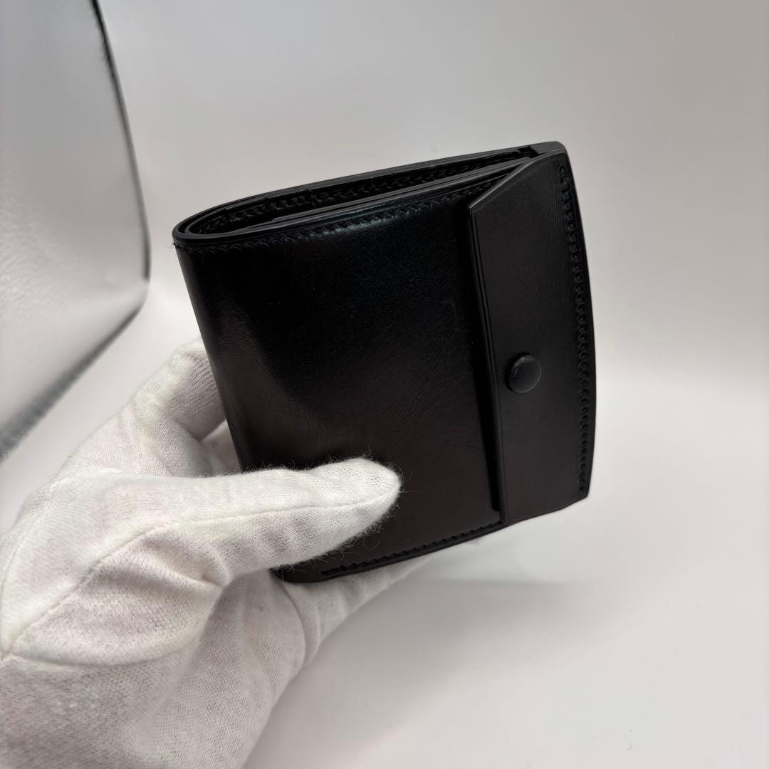 万双　厚コバ　二つ折り財布　折り財布　ブラック　コンパクト　革　レザー　黒色