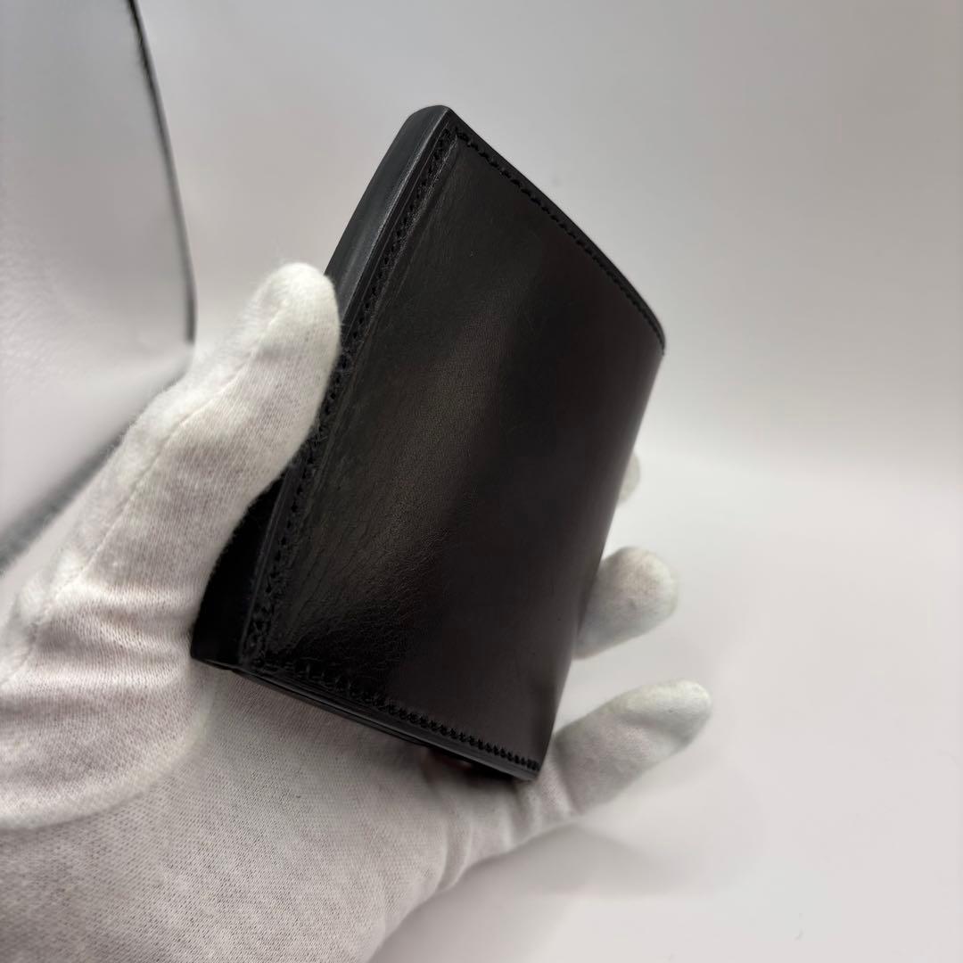 万双　厚コバ　二つ折り財布　折り財布　ブラック　コンパクト　革　レザー　黒色