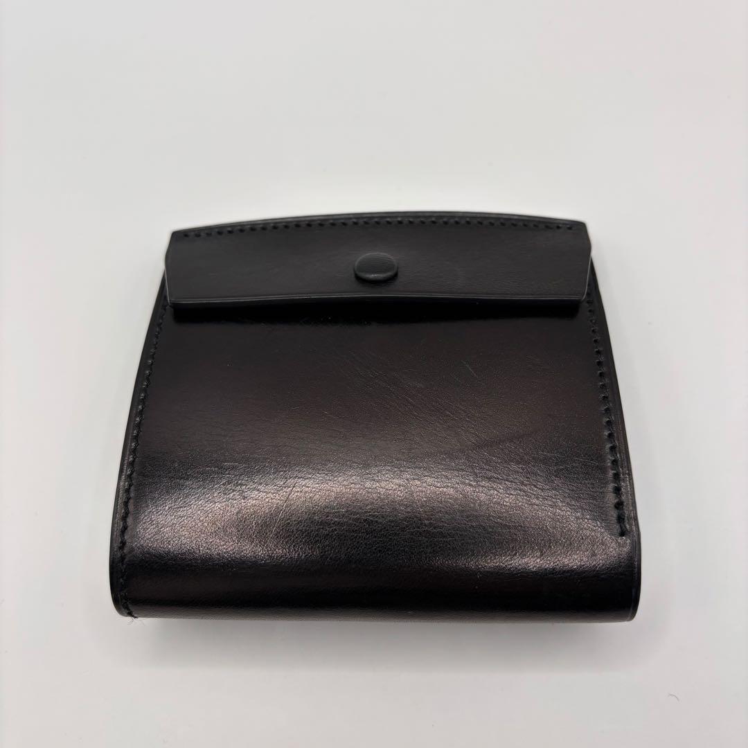 万双　厚コバ　二つ折り財布　折り財布　ブラック　コンパクト　革　レザー　黒色