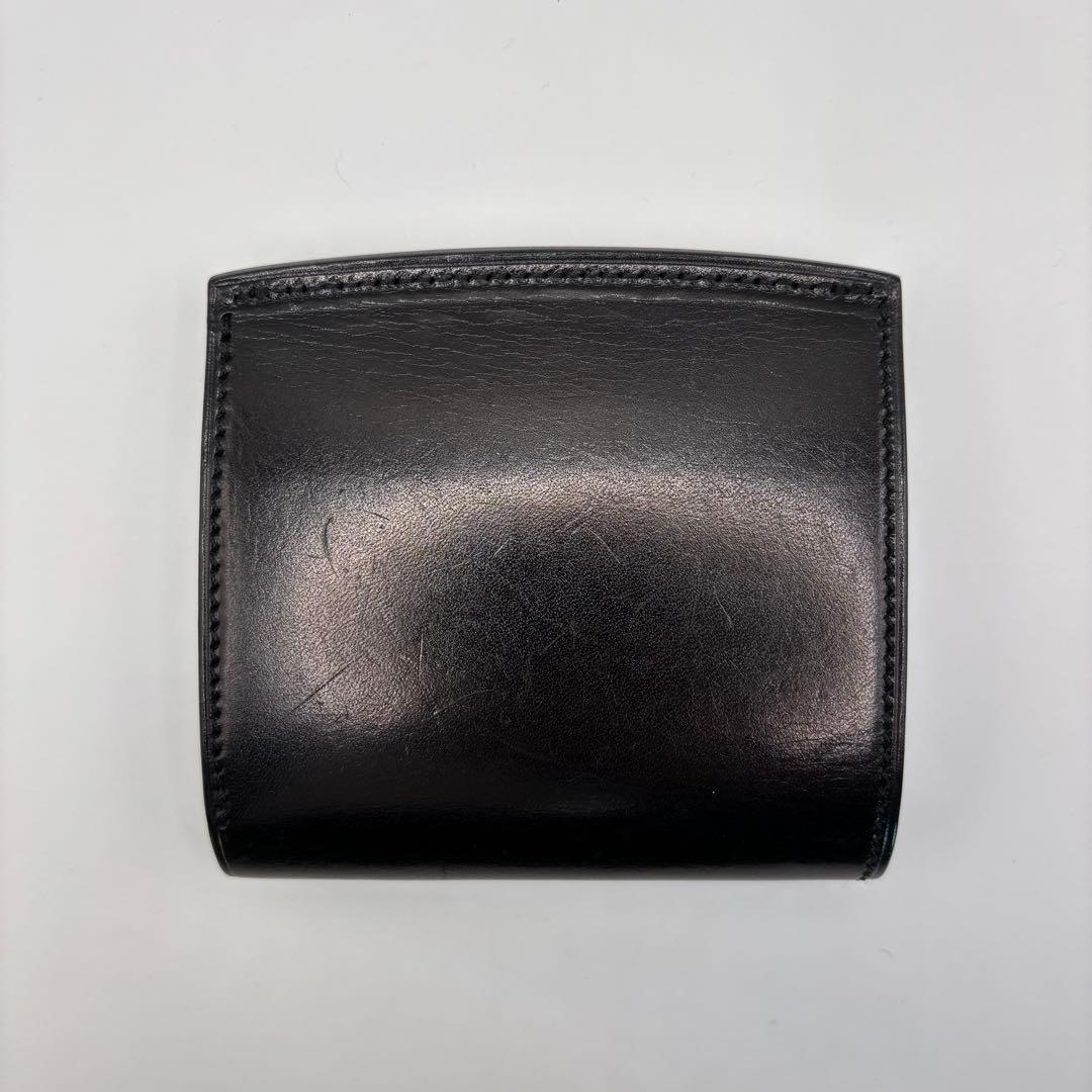 万双　厚コバ　二つ折り財布　折り財布　ブラック　コンパクト　革　レザー　黒色