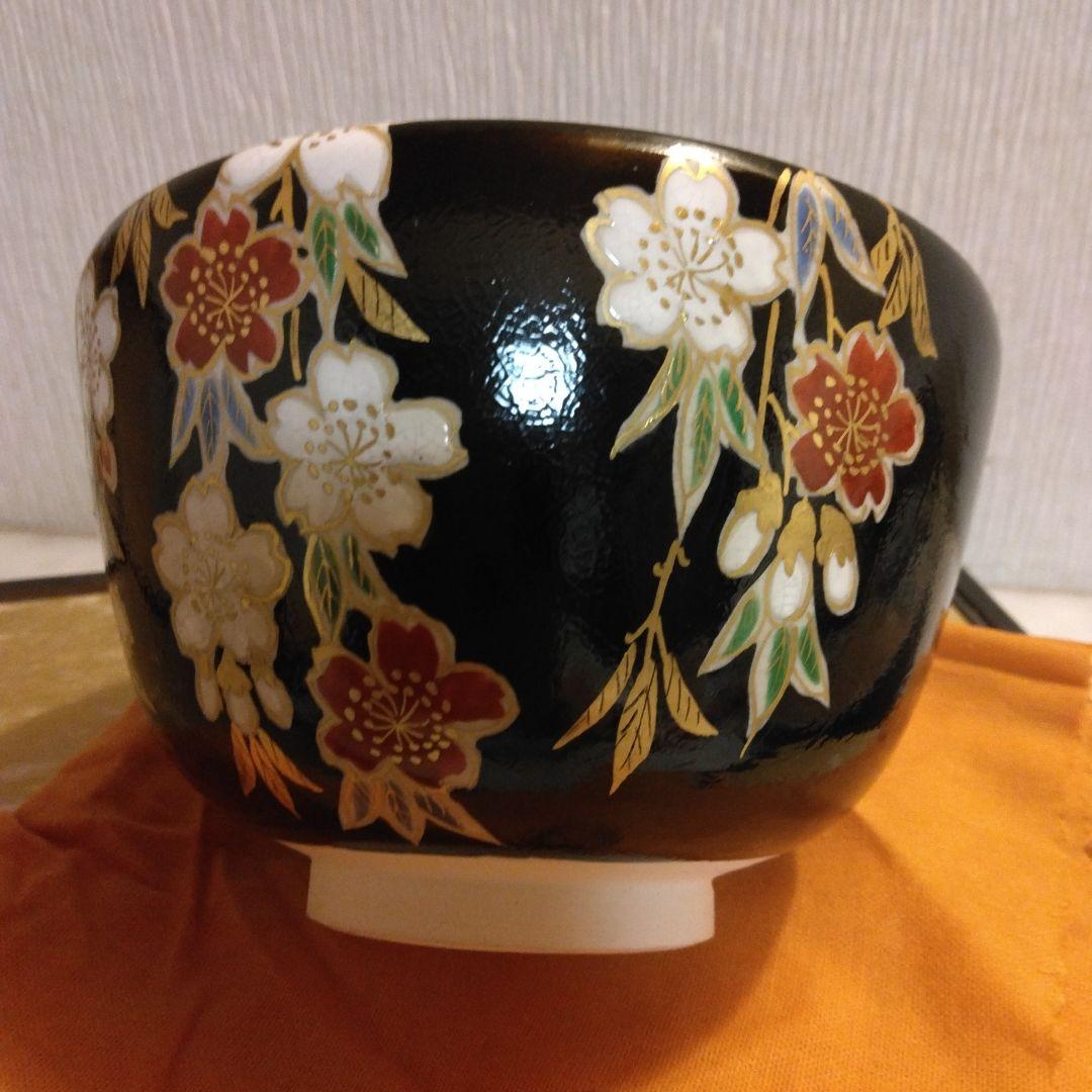 加藤松香 造 仁清 夜桜 抹茶茶碗 共箱 共布 茶道具