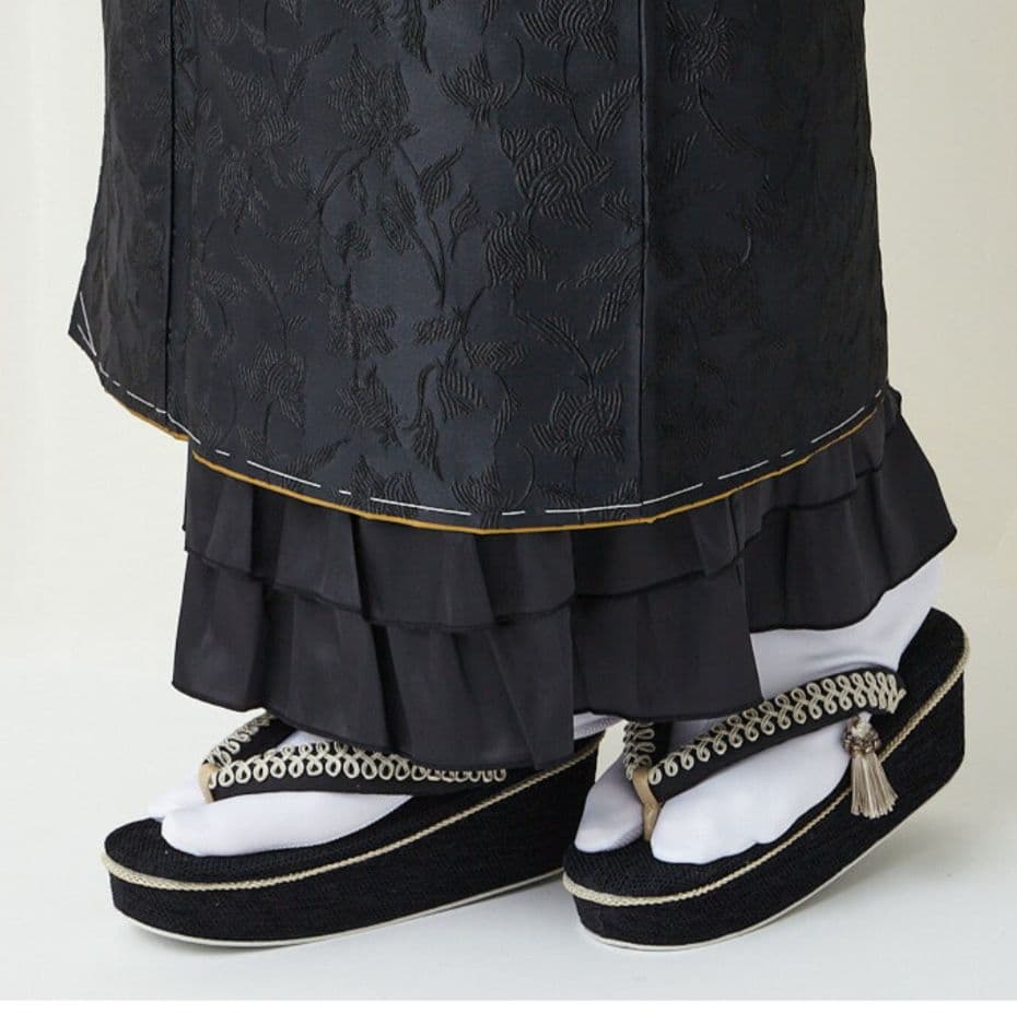 【未使用】黒プリーツレース　裾除　アンティーク着物　MIXコーデ