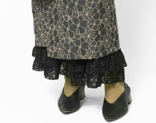 【未使用】黒プリーツレース　裾除　アンティーク着物　MIXコーデ