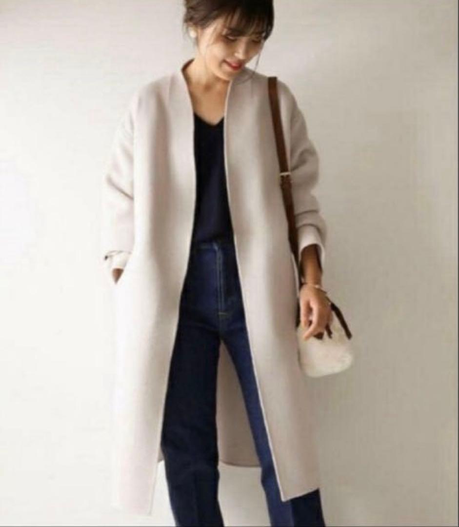 美品　ノーカラー リバーコート　36サイズ