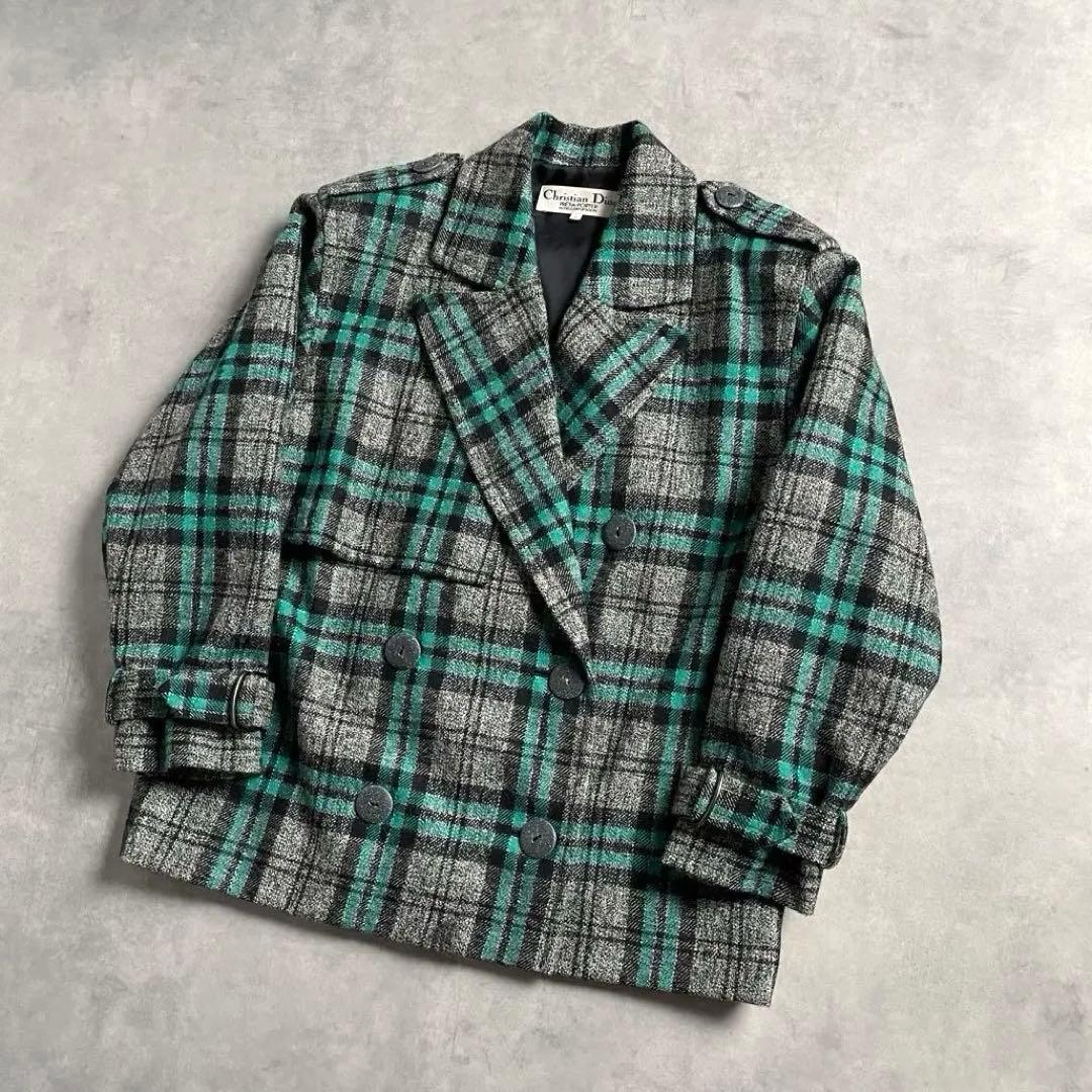 クリスチャンディオール ツイード チェック柄 ウール テーラード ジャケット