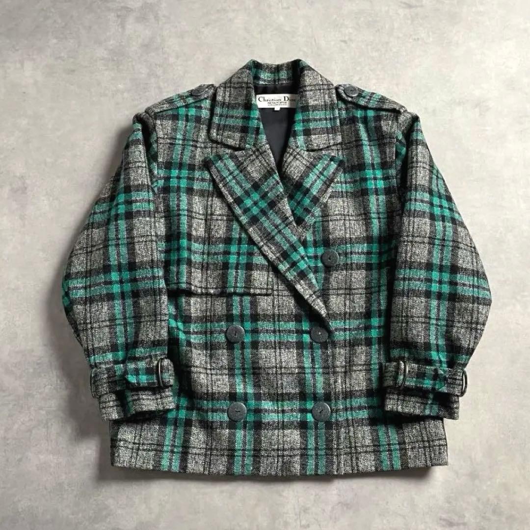 クリスチャンディオール ツイード チェック柄 ウール テーラード ジャケット