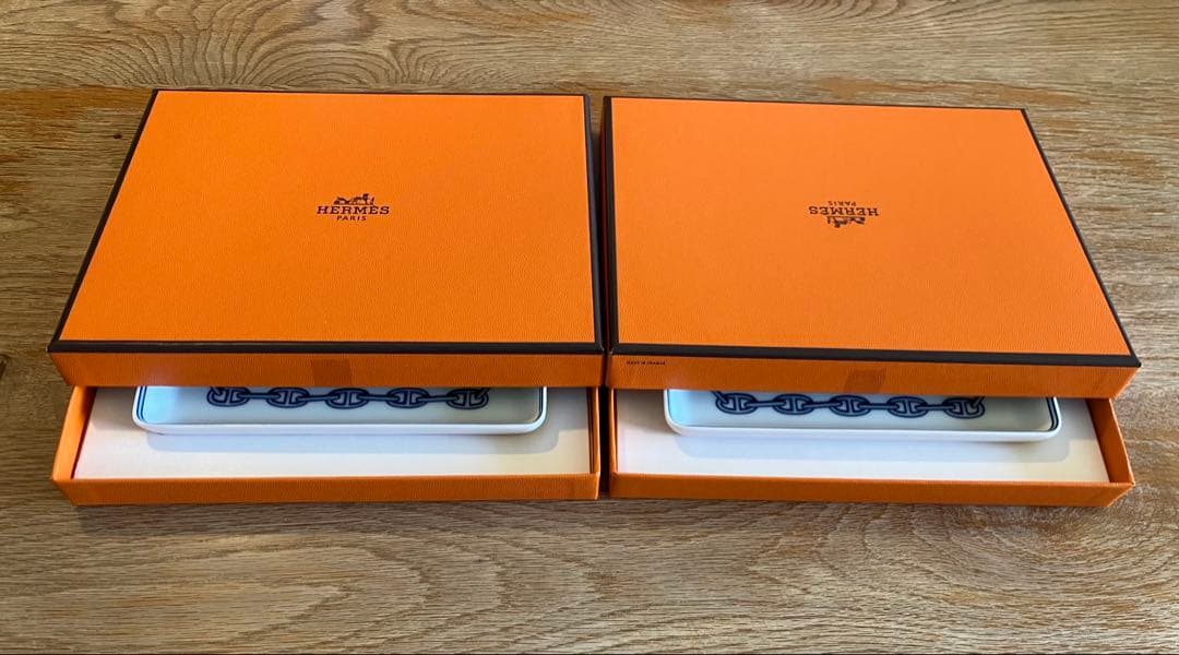 HERMES シェーヌダンクル(ブルー)スクエア皿2枚セット