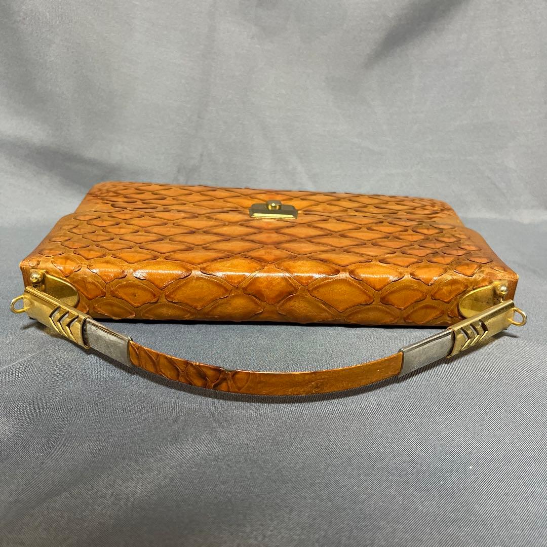 美品✨センザンコウ　ヴィンテージ　クラッチバッグ　キャメル系　エキゾチックレザー