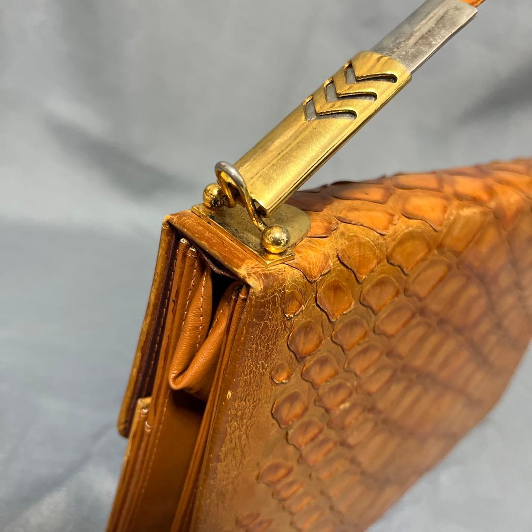 美品✨センザンコウ　ヴィンテージ　クラッチバッグ　キャメル系　エキゾチックレザー