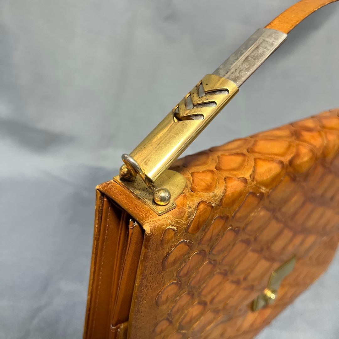 美品✨センザンコウ　ヴィンテージ　クラッチバッグ　キャメル系　エキゾチックレザー