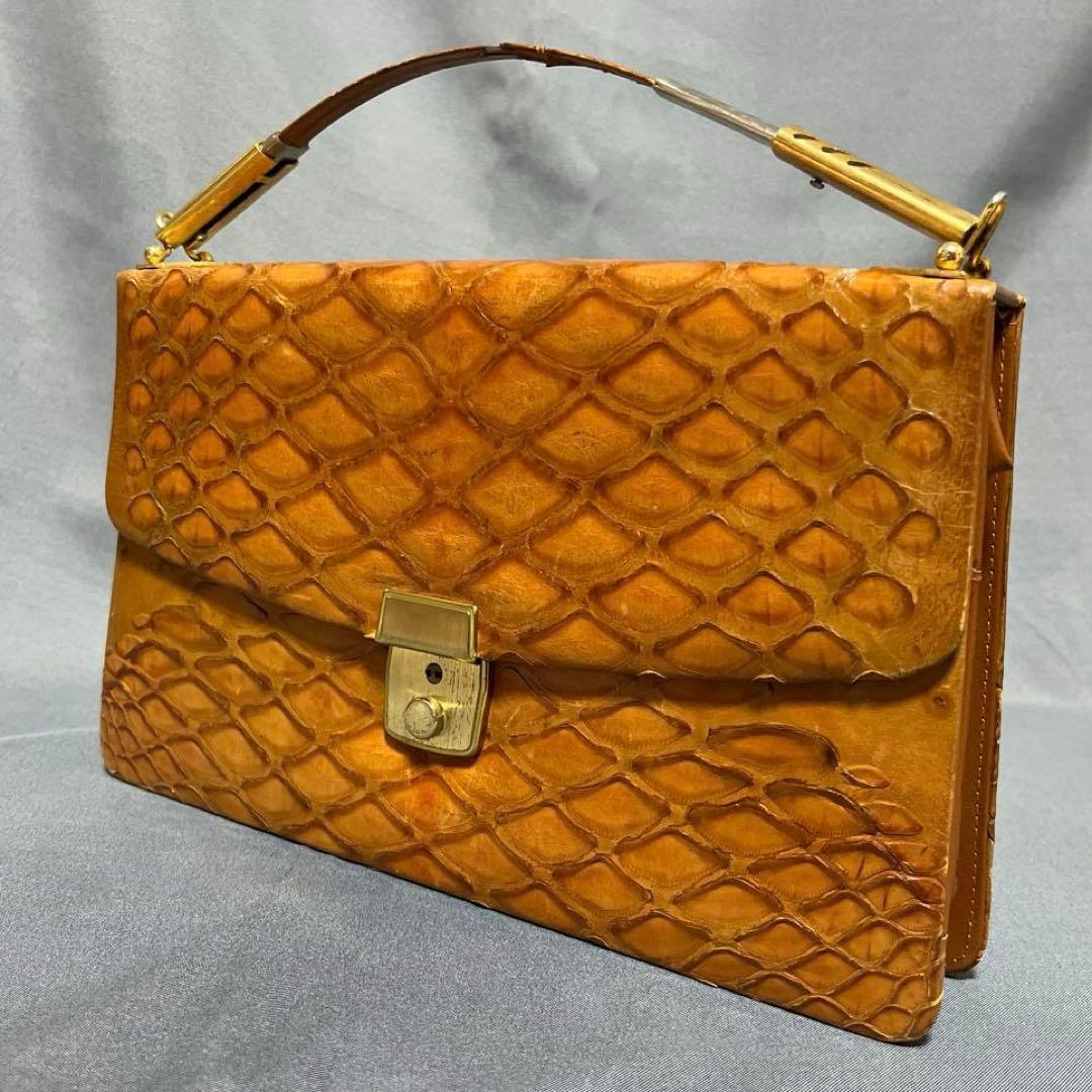 美品✨センザンコウ　ヴィンテージ　クラッチバッグ　キャメル系　エキゾチックレザー