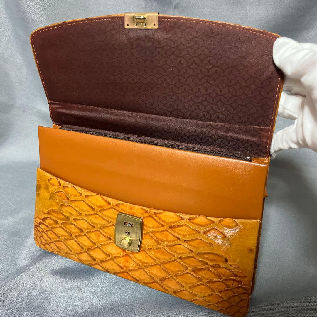 美品✨センザンコウ　ヴィンテージ　クラッチバッグ　キャメル系　エキゾチックレザー