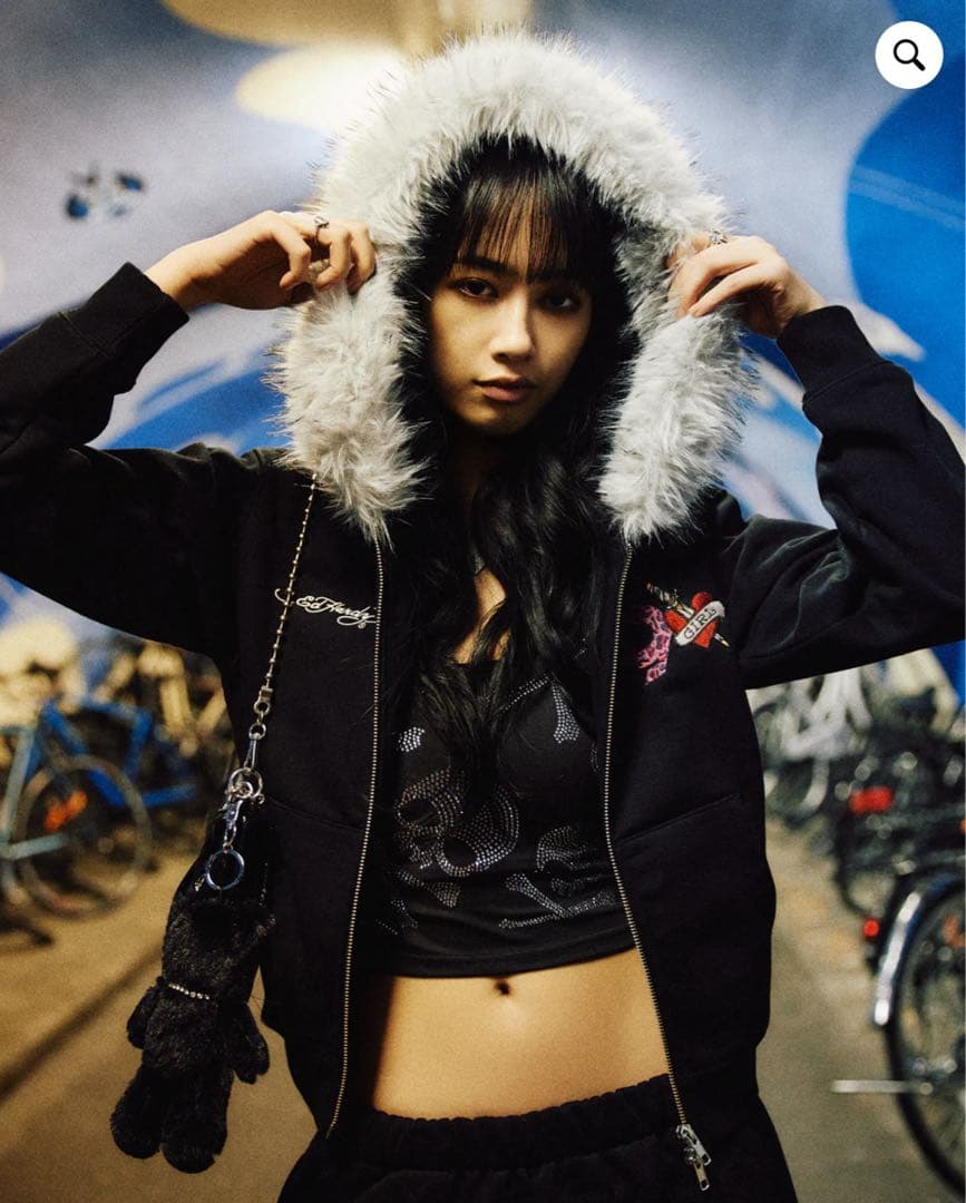 girl×Ed Hardy 90 Logo Fur Zip Hoodie
