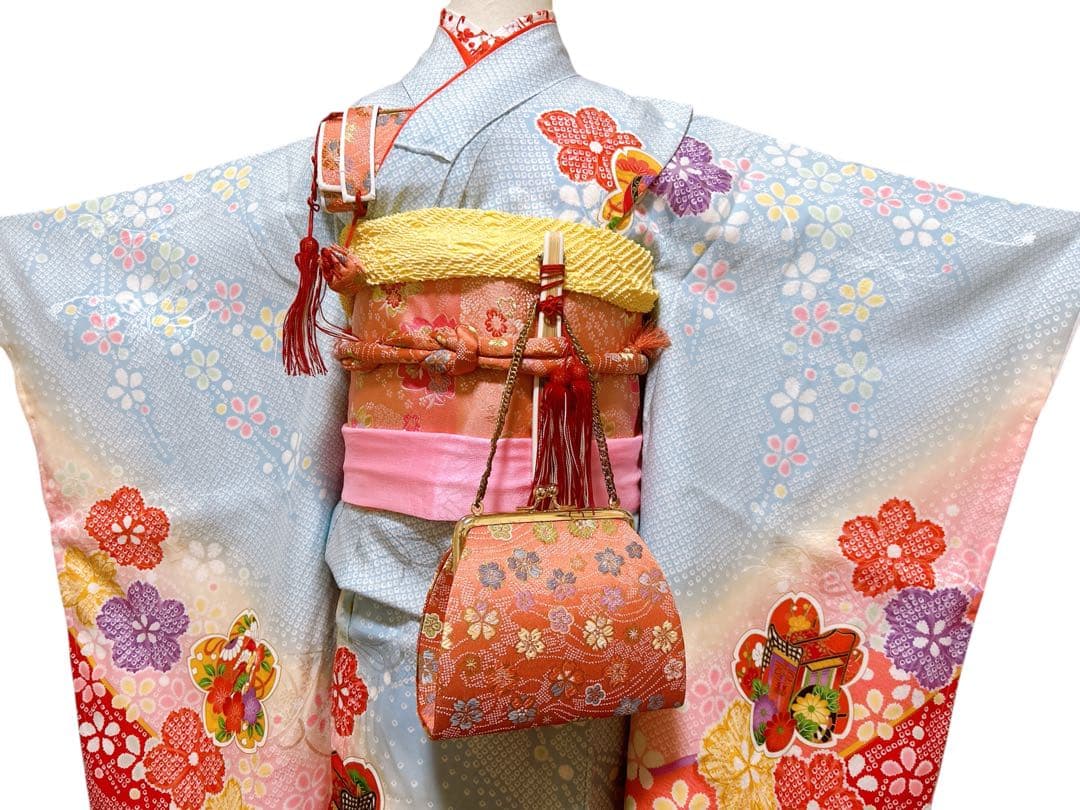 本格正絹♡水色×ピンク♡七五三　7歳　女の子　フルセット　一式
