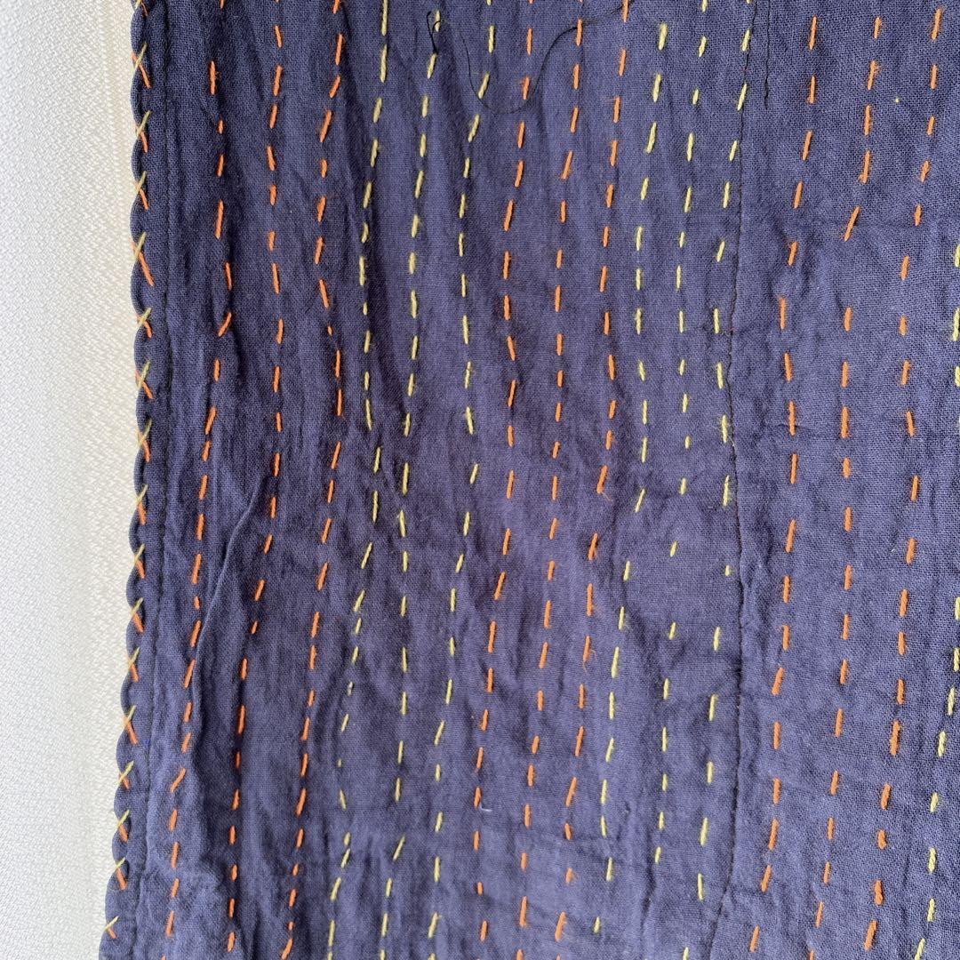 未使用❁大判　エンブロイダリー　ネイビー　パッチワークカンタキルトマルチカバー