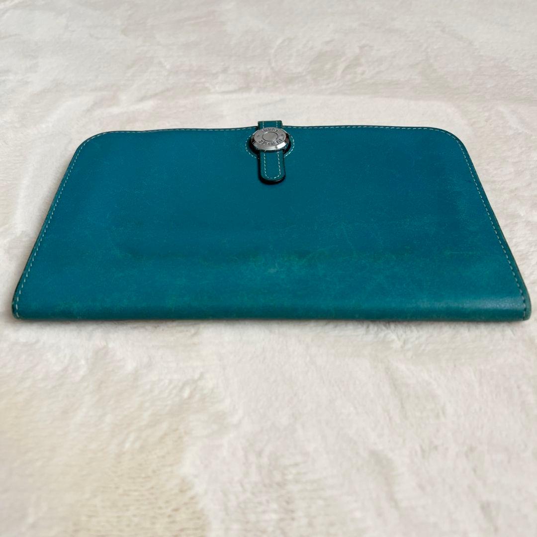 エルメス　ドゴンGM デュオ レザー ブルー 長財布 二つ折り 青