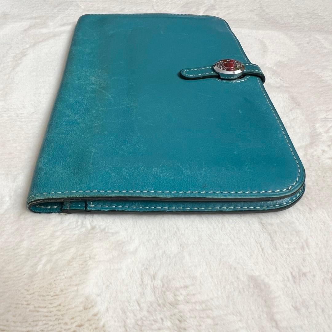 エルメス　ドゴンGM デュオ レザー ブルー 長財布 二つ折り 青