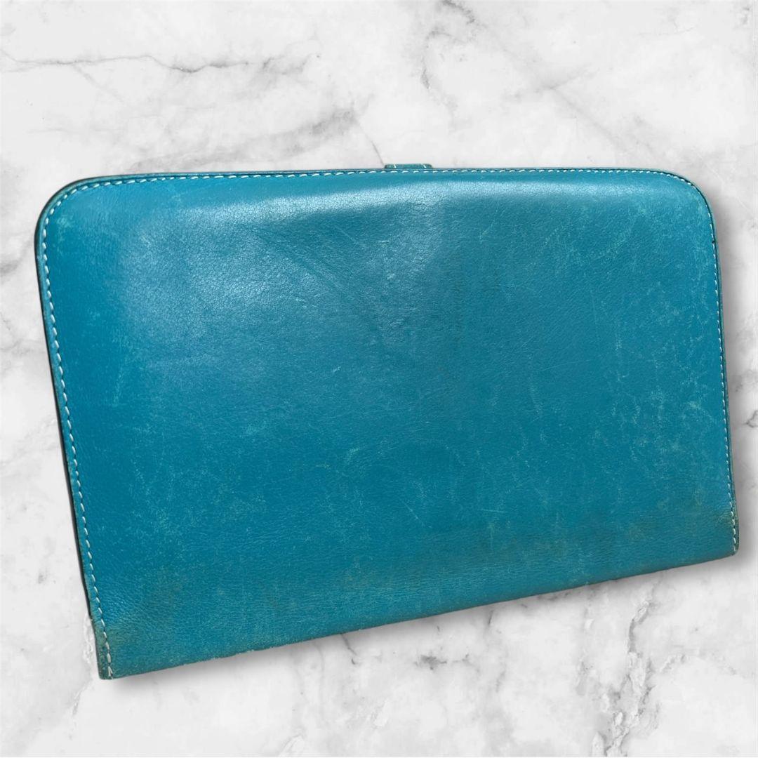 エルメス　ドゴンGM デュオ レザー ブルー 長財布 二つ折り 青