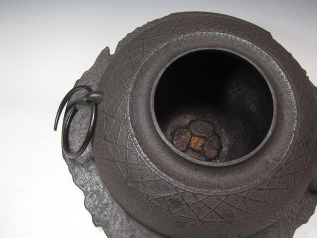 ★　山本閑浄　透木釜　銀つまみ　裏千家　十五代　鵬雲斎の花押★x628