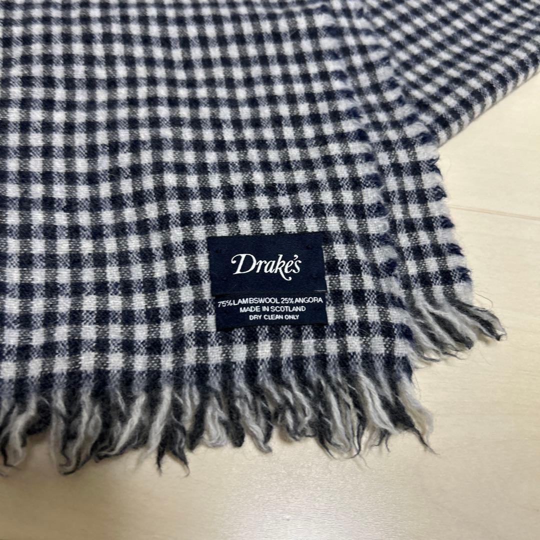 Drake's マフラー チェック柄 ラムズウール、アンゴラ