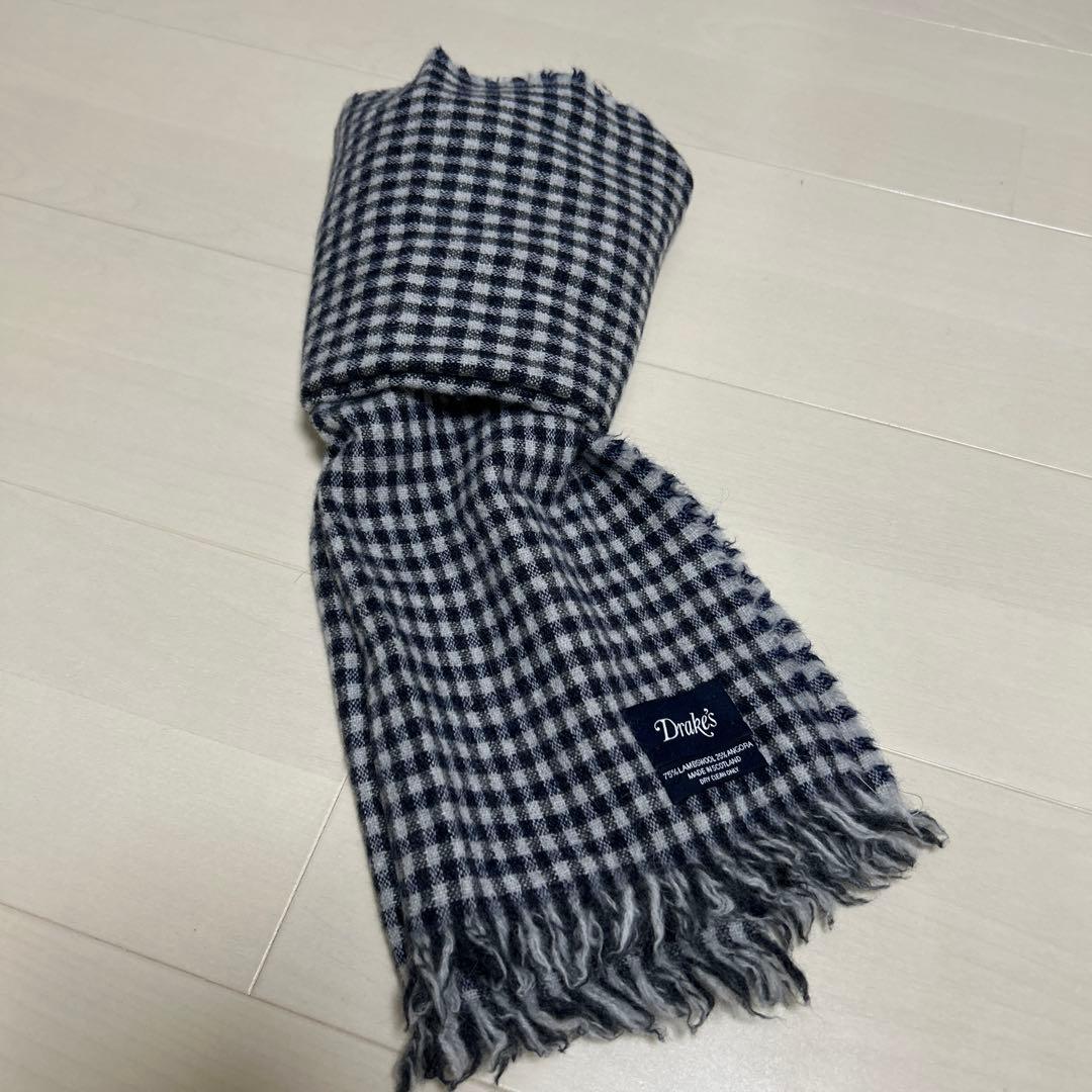 Drake's マフラー チェック柄 ラムズウール、アンゴラ