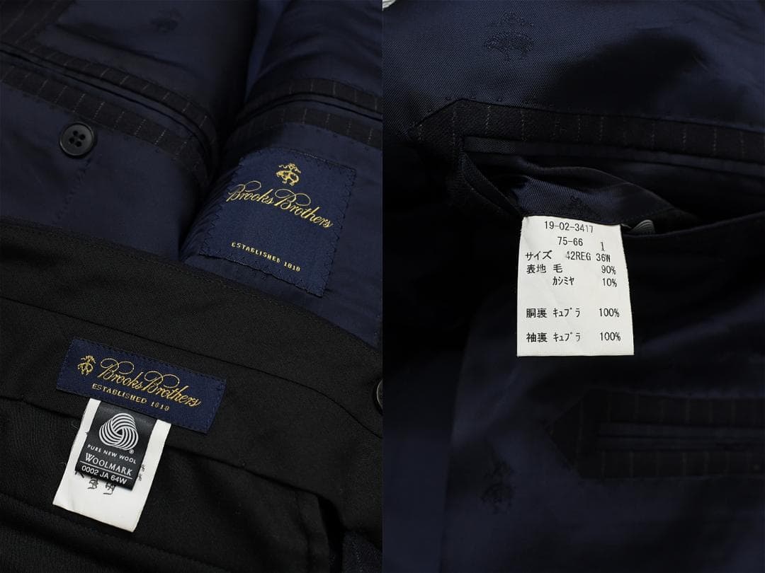 G563/ Brooks Brothers スーツ カシミヤ混 42REG 濃紺