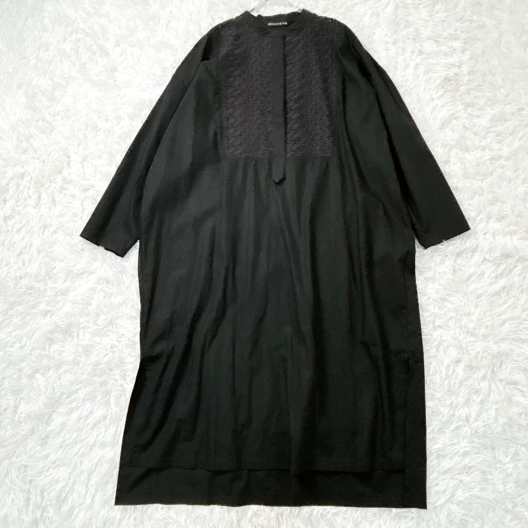 【近年モデル】ミズイロインド 23ss レース 切替え シャツワンピース 黒