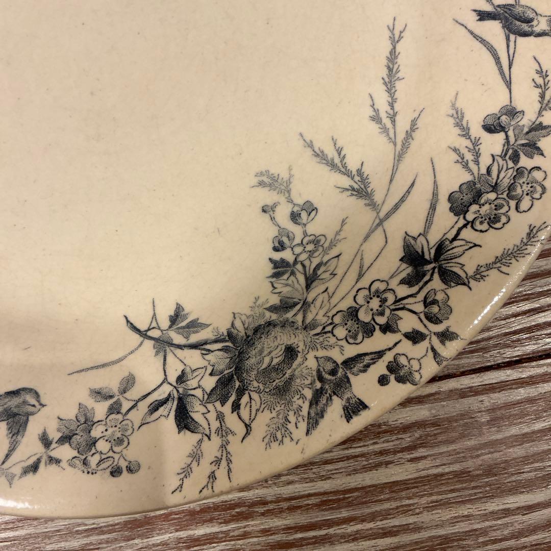 美品　フランスアンティーク　クレイユモントローリノットプレート　花　鳥