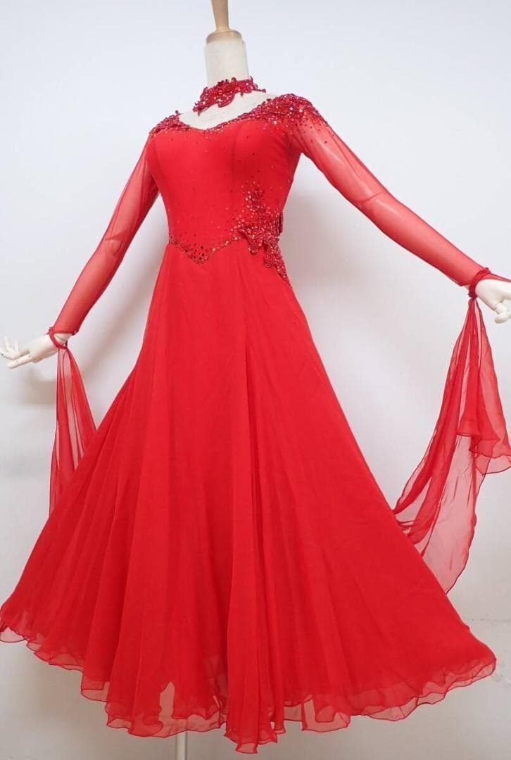 6361★タカダンス★赤/スパンコール/スタンダードドレス☆社交ダン