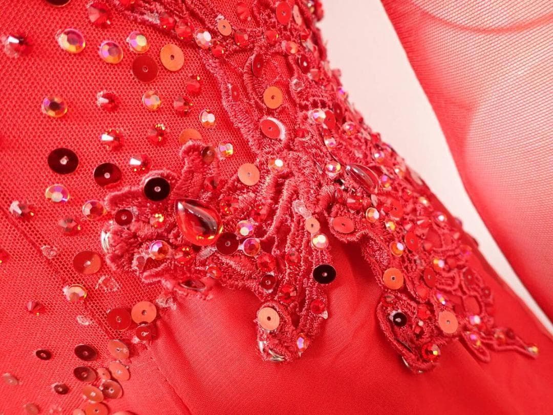 6361★タカダンス★赤/スパンコール/スタンダードドレス☆社交ダン
