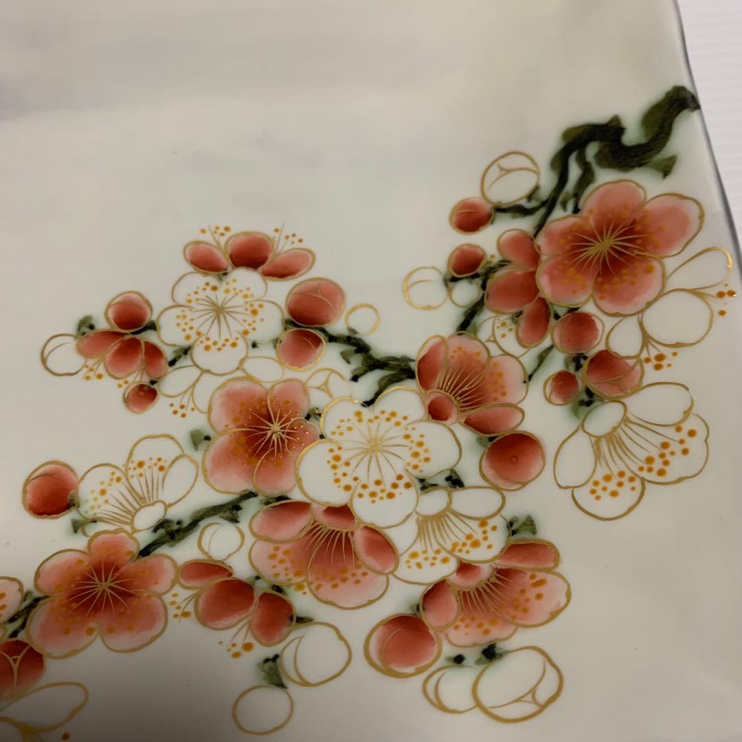 は*な様 京焼　清水焼　陶葊　とうあんの焼物 金彩の梅の花　陶器磁器　角皿　 約