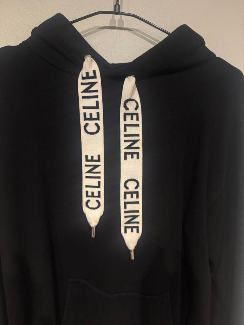 CELINE ルーズ フーディー コットンフリース　パーカー　ブラック　黒　S