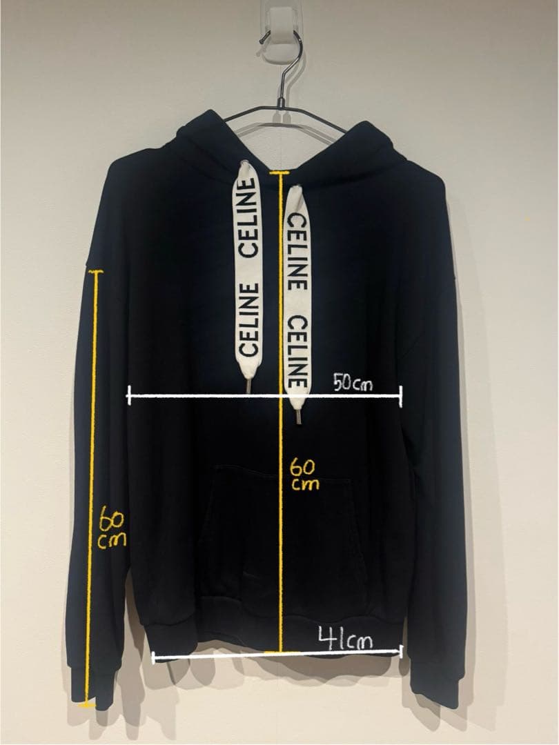 CELINE ルーズ フーディー コットンフリース　パーカー　ブラック　黒　S